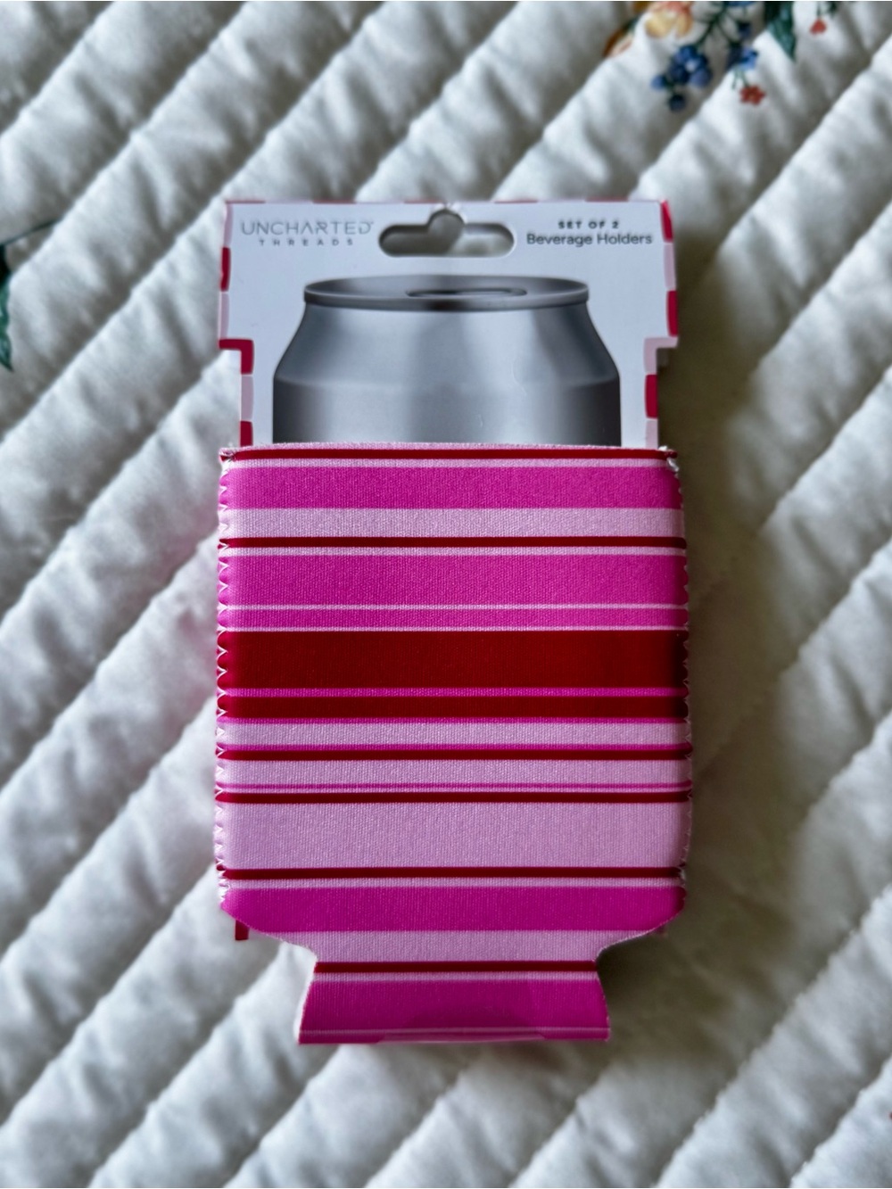 NWT Set of 2 Drink Holders / Can Coozies, Pink Stripe & Lobster Coastal Prints